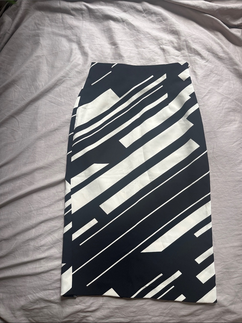 Zara Black and White Abstract Stripe Pencil Skirt